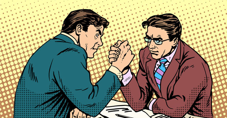 Arm wrestling to change someone's mind.